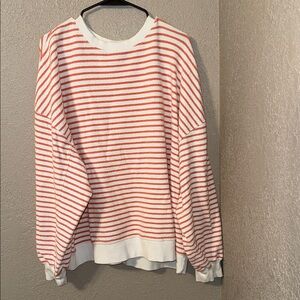 American Eagle Outfitters Red and White Striped Crew Neck Sweater